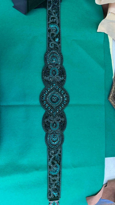 Midnight Teal Medallion Belt - Gothic Elegance Beaded Statement