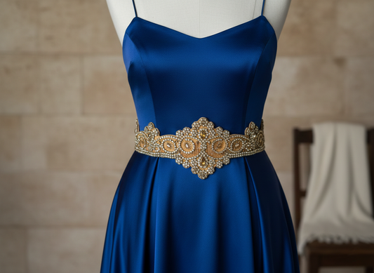 Champagne Lace Crystal Belt - Bridal Elegance Statement Piece