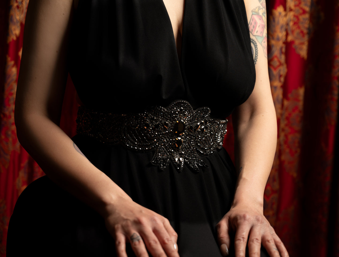 Black Dahlia Crystal Belt - Luxe Beaded Statement Piece