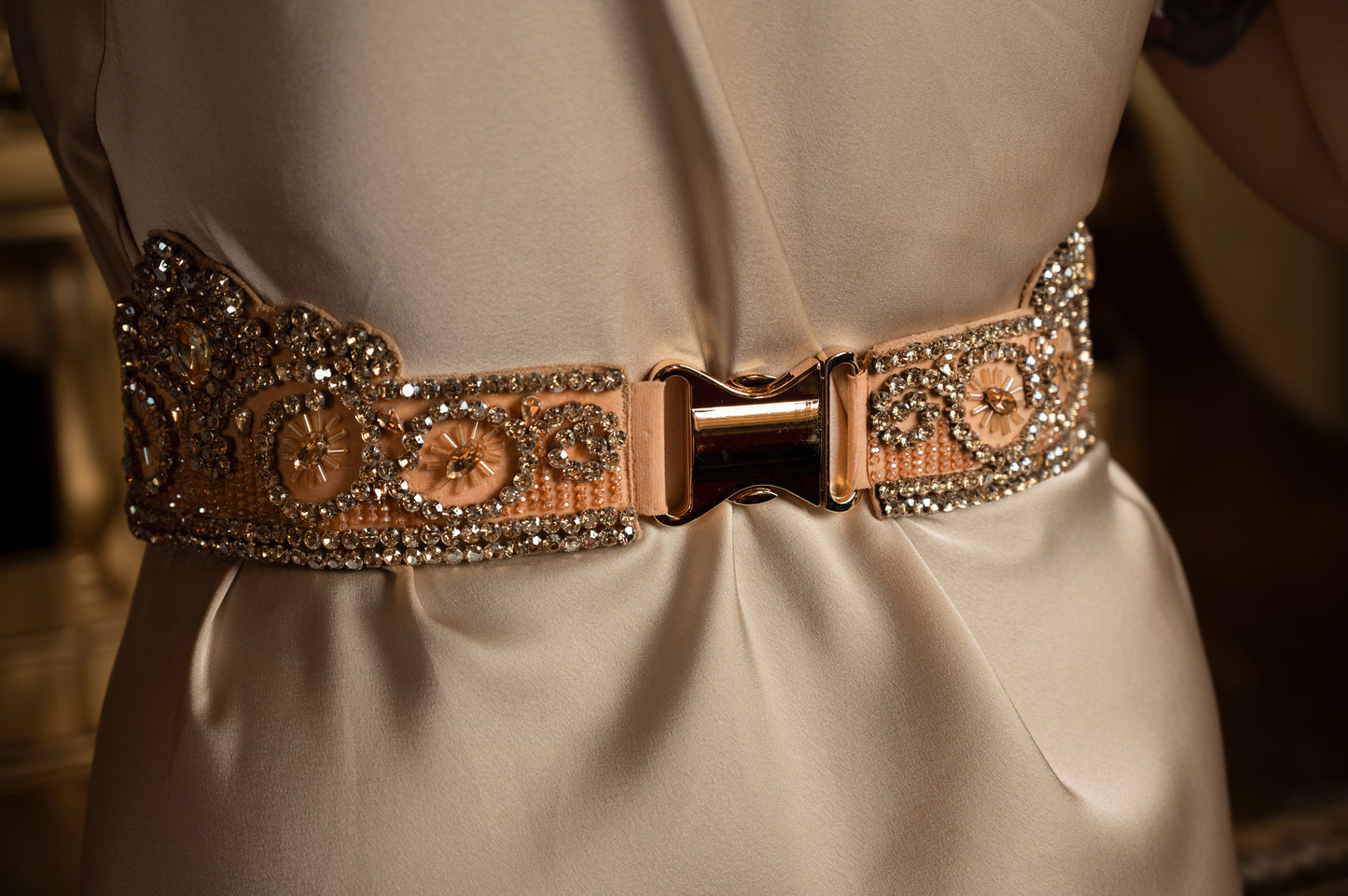 Champagne Lace Crystal Belt - Bridal Elegance Statement Piece