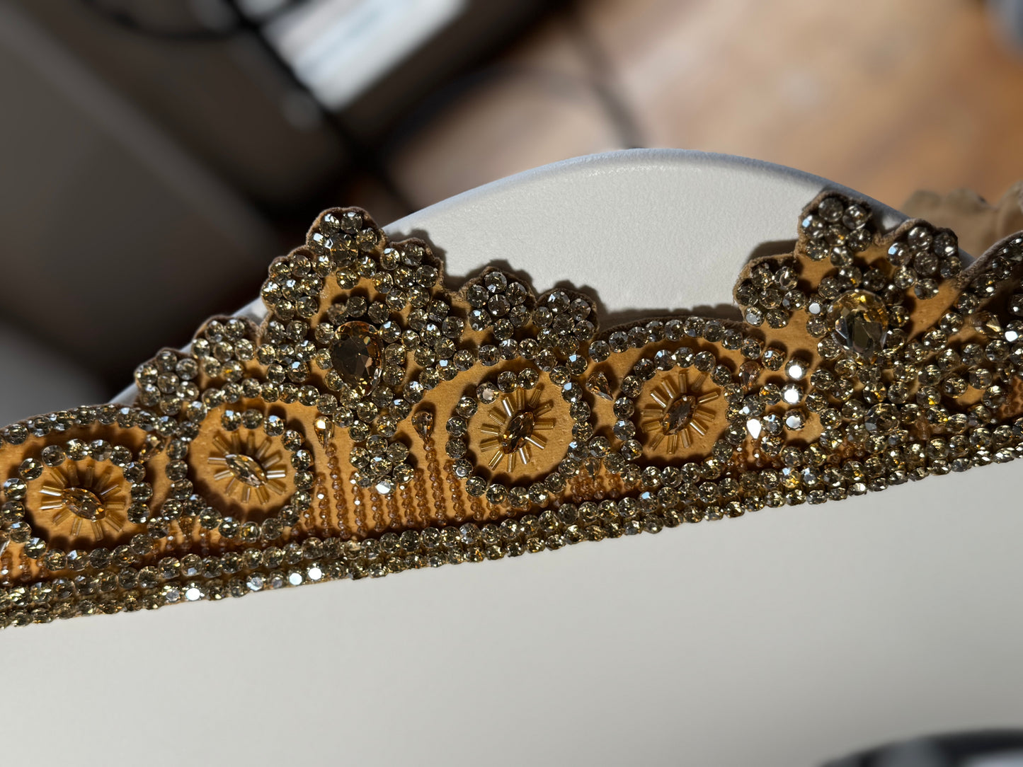Champagne Lace Crystal Belt - Bridal Elegance Statement Piece