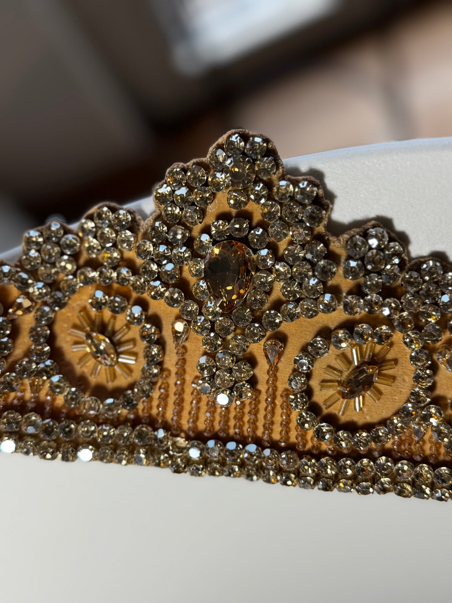 Champagne Lace Crystal Belt - Bridal Elegance Statement Piece