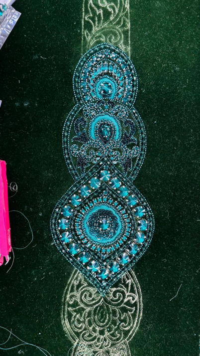 Midnight Teal Medallion Belt - Gothic Elegance Beaded Statement