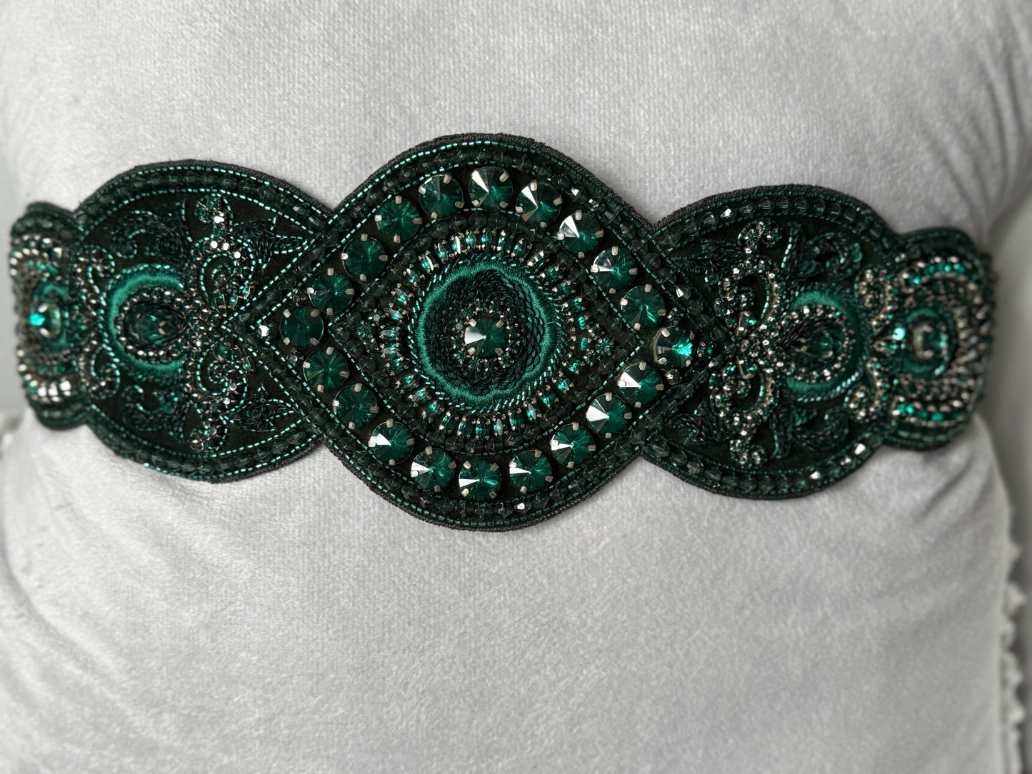 Midnight Teal Medallion Belt - Gothic Elegance Beaded Statement