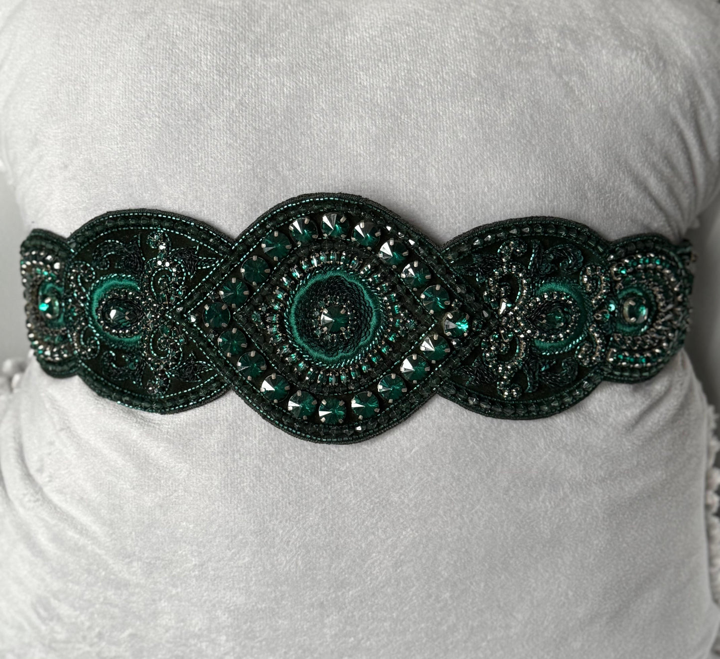 Midnight Teal Medallion Belt - Gothic Elegance Beaded Statement