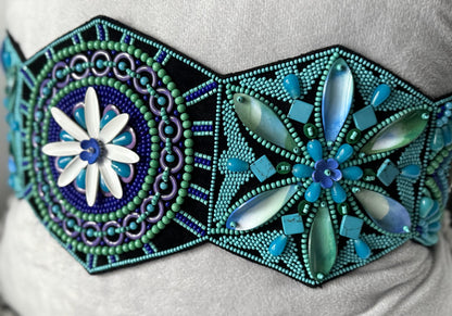 Eye-catching Handmade Embroidered Belt with Turquoise and Violet Beads