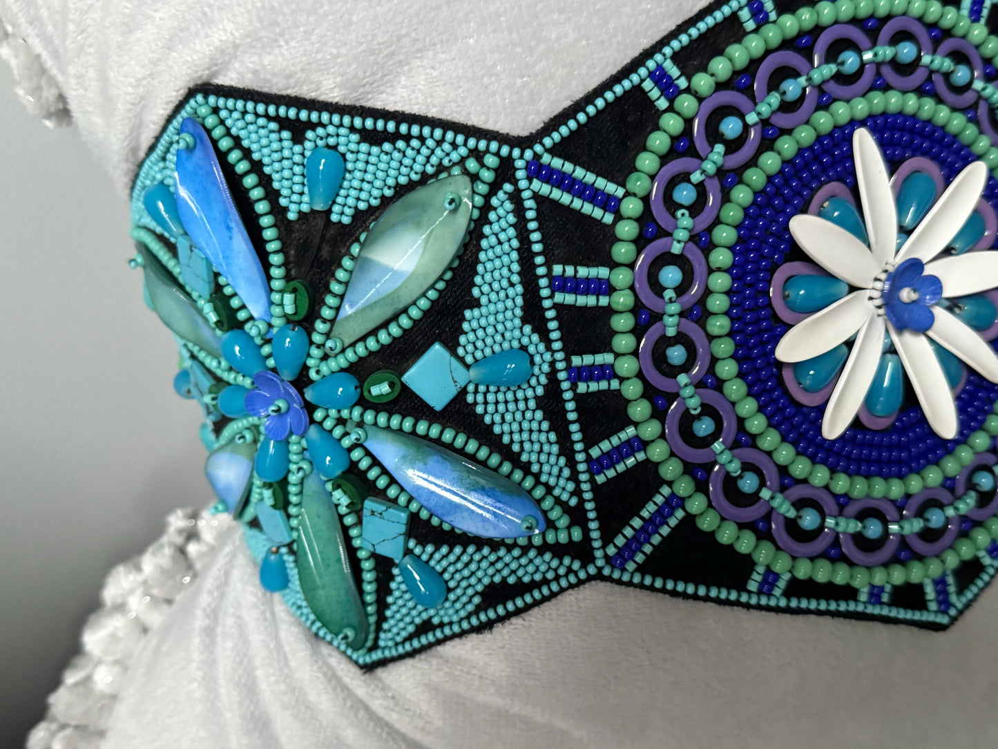 Eye-catching Handmade Embroidered Belt with Turquoise and Violet Beads