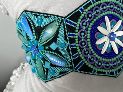 Eye-catching Handmade Embroidered Belt with Turquoise and Violet Beads