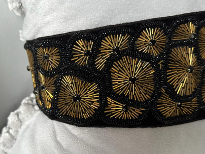 Midnight Starburst Embroidered Belt - Handcrafted Bohemian Elegance