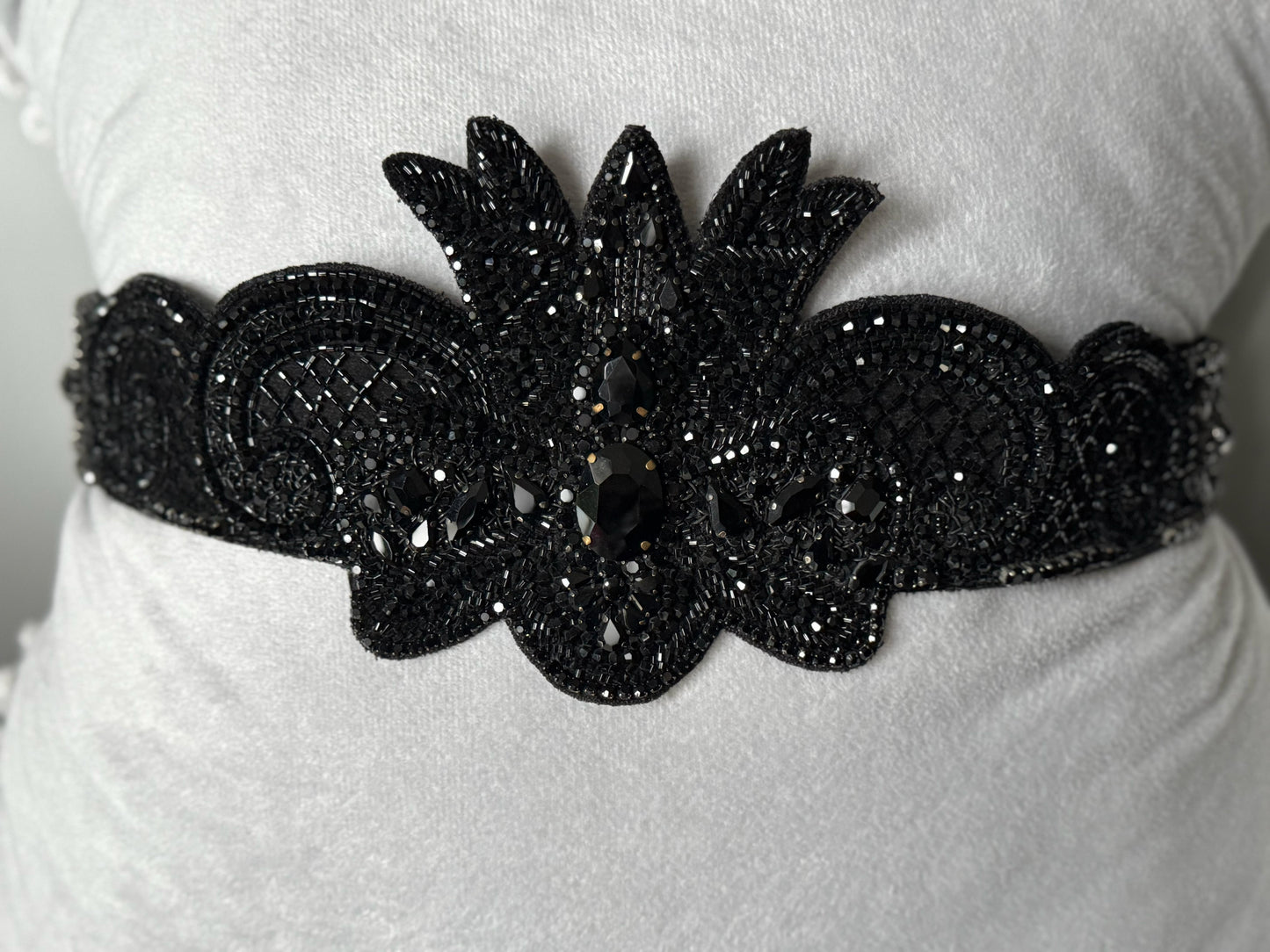 Black Dahlia Crystal Belt - Luxe Beaded Statement Piece