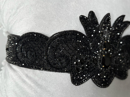 Black Dahlia Crystal Belt - Luxe Beaded Statement Piece