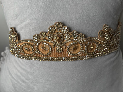 Champagne Lace Crystal Belt - Bridal Elegance Statement Piece