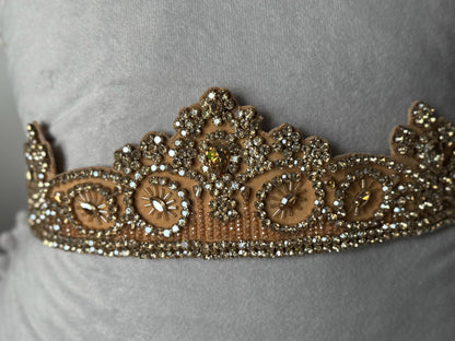 Champagne Lace Crystal Belt - Bridal Elegance Statement Piece