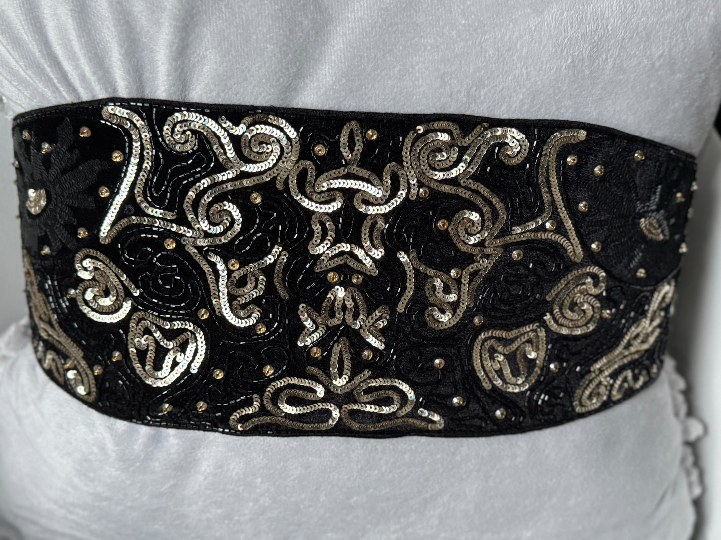 Exquisite Handmade Sequin and Bead Velvet Belt