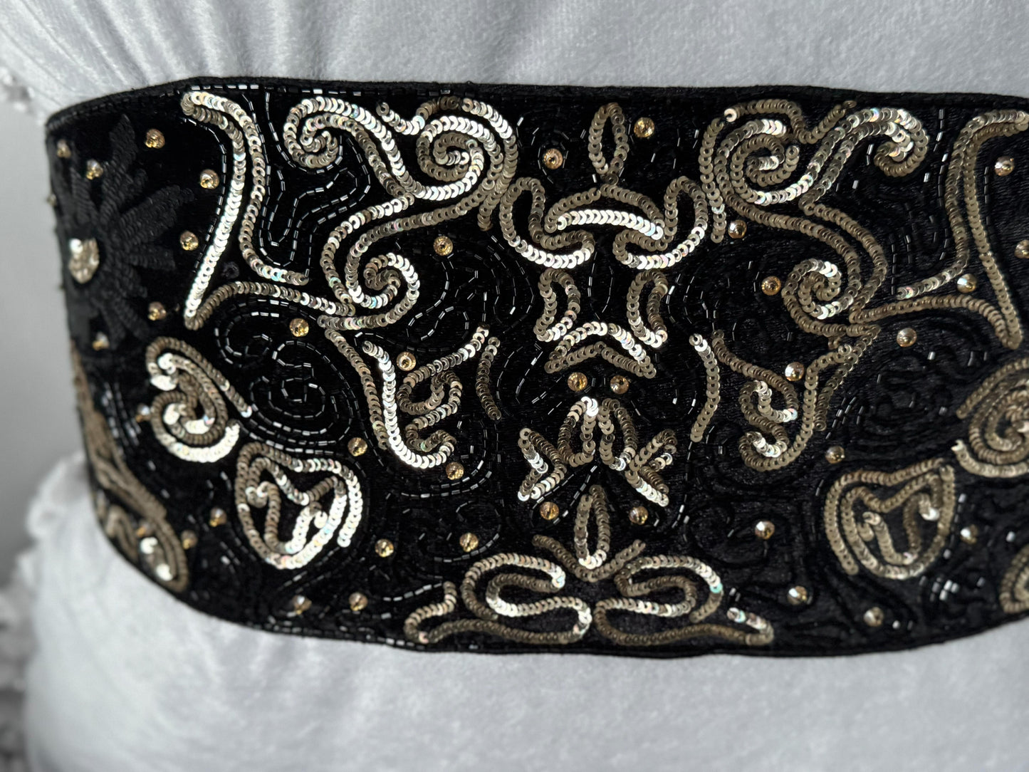 Exquisite Handmade Sequin and Bead Velvet Belt